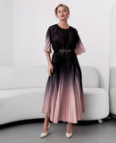 Ombre Pleated Dress With Belt