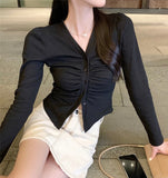 Scrunch Polo Collar Top - Black