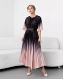 Ombre Pleated Dress With Belt