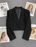 Solid Cropped Blazer - Black