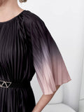 Ombre Pleated Dress With Belt