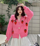 Strawberry Waffle Knit Cardigan