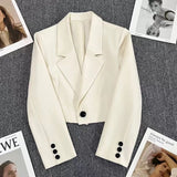 Solid Cropped Blazer - Beige