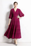 Solid Tiered Long Dress - Magenta