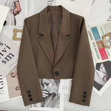 Solid Cropped Blazer - Brown