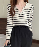 Striped Pattern Knitted Jumper - Beige