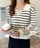 Striped Pattern Knitted Jumper - Beige