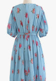 Floral Pleated Wrap Dress - Blue