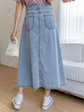 SHEIN DAZY Button Front Slant Pocket Denim Skirt