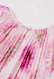 Floral Pleated Dress With Belt - Pink