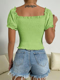 SHEIN Eyelet Embroidery Puff Sleeve Shirred Top