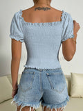 SHEIN Eyelet Embroidery Puff Sleeve Shirred Top