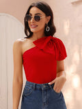 SHEIN One Shoulder Bow Detail Solid Top