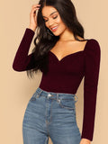 SHEIN Sweetheart Neck Puff Sleeve Wrap Top