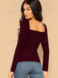 SHEIN Sweetheart Neck Puff Sleeve Wrap Top