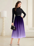 SHEIN Ombre Pleated Hem Dress With Belt