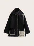 SHEIN Color Blocked Overcoat With Scarf