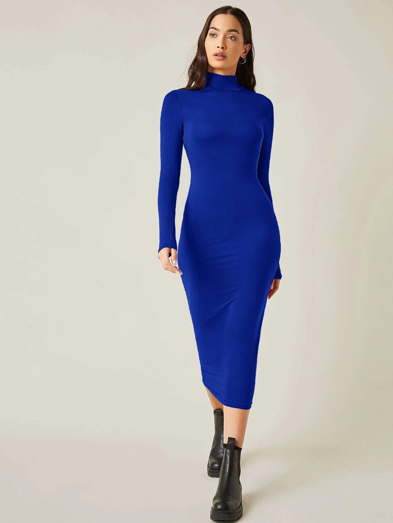 SHEIN BASICS High Neck Solid Bodycon Dress – Urban Chic