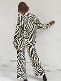 SHEIN Zebra Striped Drop Shoulder Shirt With Wide Leg Pants