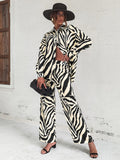 SHEIN Zebra Striped Drop Shoulder Shirt With Wide Leg Pants