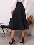 Solid Pleated Skirt With Belt