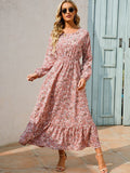 Floral Ruffle Hem Long Dress - Pink