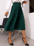 Solid Pleated Skirt With Belt