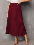 Solid Pleated Skirt With Belt