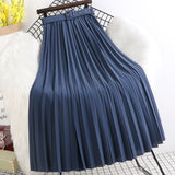 Solid Pleated Skirt With Belt