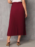 Solid Pleated Skirt With Belt