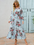 Floral Ruffle Hem Long Dress - Blue