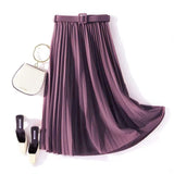 Solid Pleated Skirt With Belt