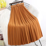 Solid Pleated Skirt With Belt