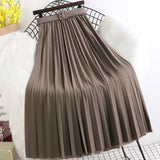 Solid Pleated Skirt With Belt