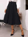 Solid Pleated Skirt With Belt