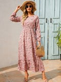 Floral Ruffle Hem Long Dress - Pink