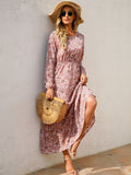 Floral Ruffle Hem Long Dress - Pink