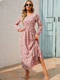 Floral Ruffle Hem Long Dress - Pink