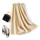 Solid Pleated Skirt With Belt